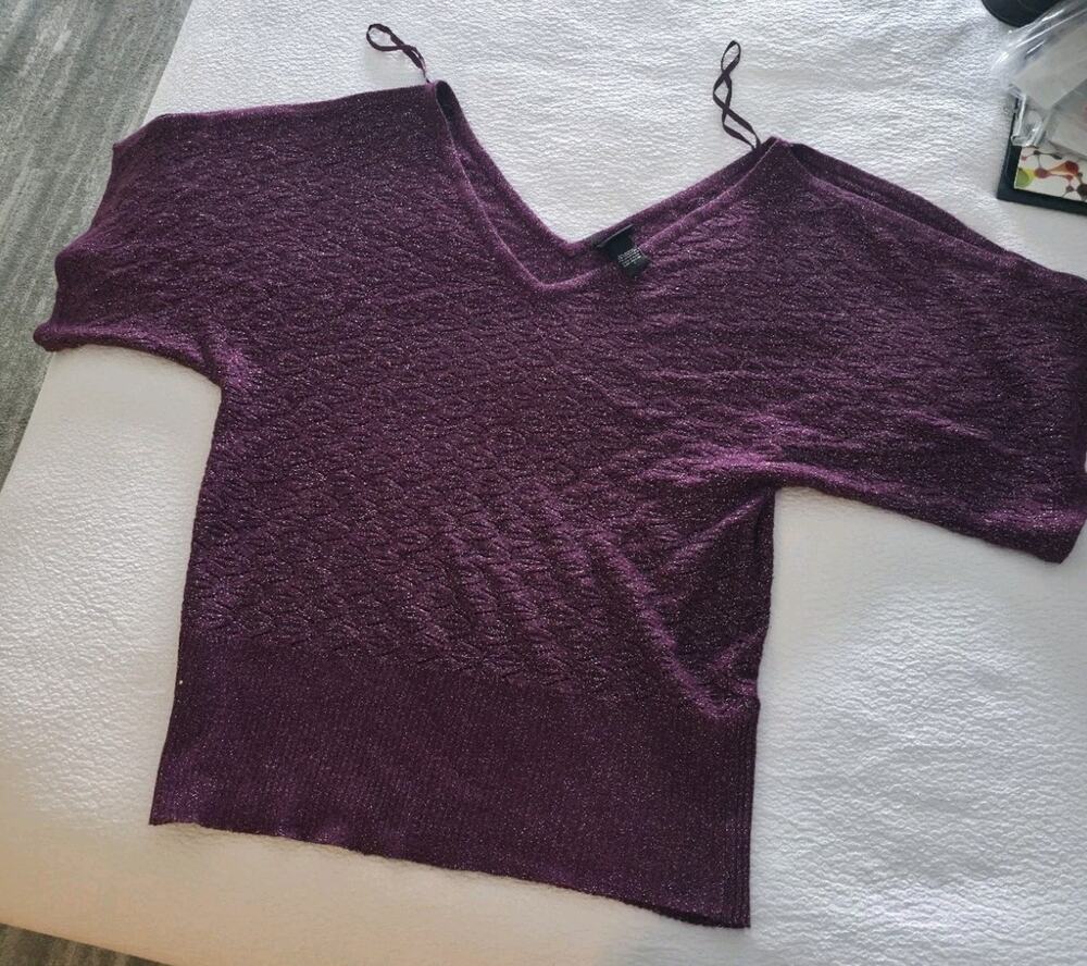 Torrid Purple Metallic Knit Sweater Open Sleeve Women's Plus Size 1